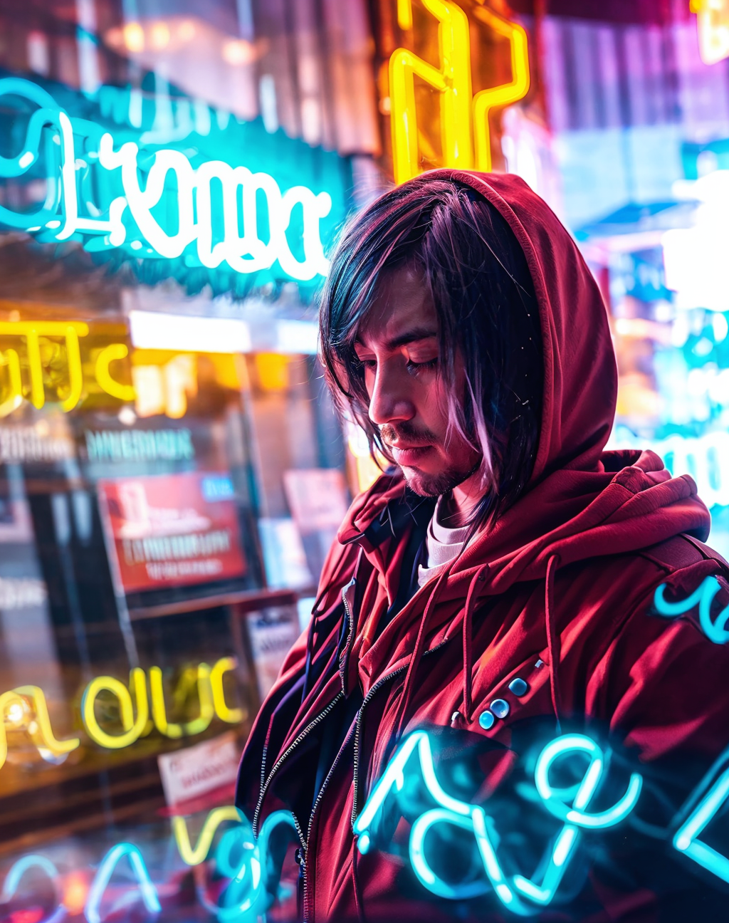 01211-1658574512-_lora_nhsheying-000009_0.8_,nhsheying,1boy,solo,short hair,bangs,stubble,hood,blurry,upper body,signboard,close-up,colorful hair.png